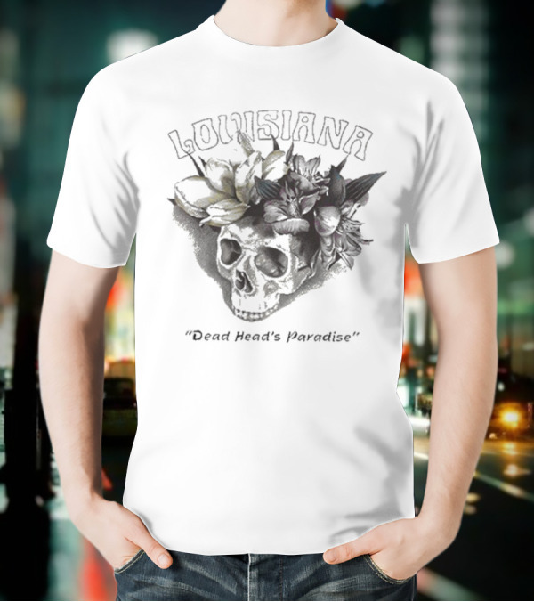 Grateful Dead Skull With Louisiana Dead Head's Paradise Floral Elements T-Shirt