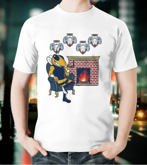 GT Mantel Pocket Yellow Jacket By Fireplace With Ram Trophies T-Shirt