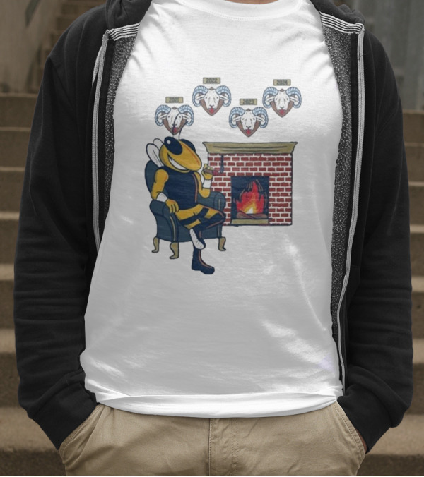 GT Mantel Pocket Yellow Jacket By Fireplace With Ram Trophies T-Shirt