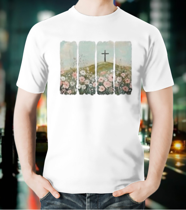 He Is Risen Christian Wildflower Cross Easter Women Girls T-Shirt