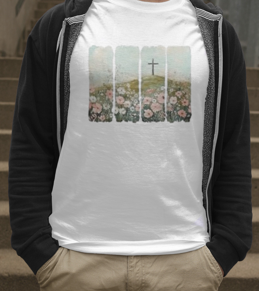 He Is Risen Christian Wildflower Cross Easter Women Girls T-Shirt