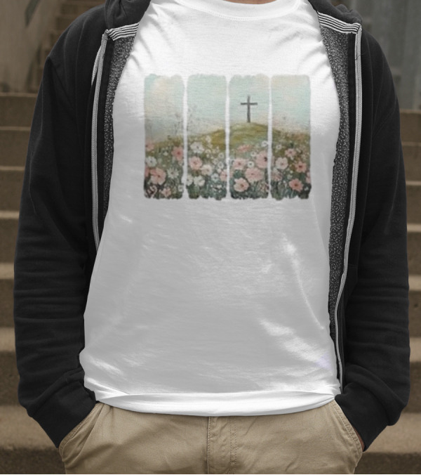 He Is Risen Christian Wildflower Cross Easter Women Girls T-Shirt