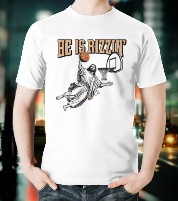 He Is Rizzin Jesus Dunk Basketball Retro Vintage Style T-Shirt