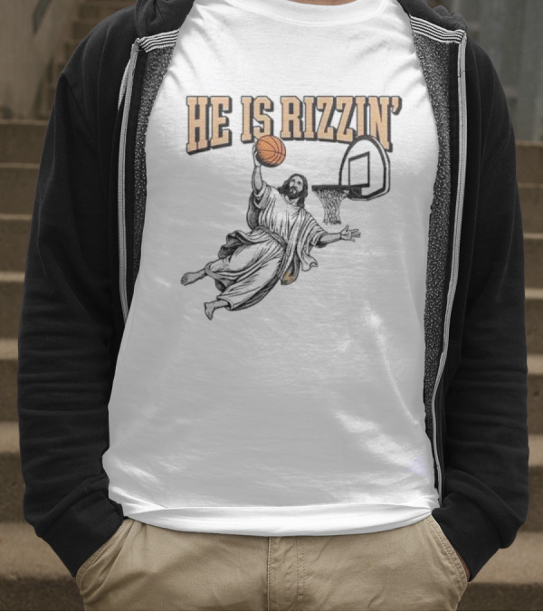 He Is Rizzin Jesus Dunk Basketball Retro Vintage Style T-Shirt
