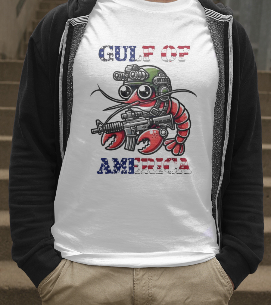 Gulf Of America Tactical Shrimp Patriotic Military Camouflage T-Shirt