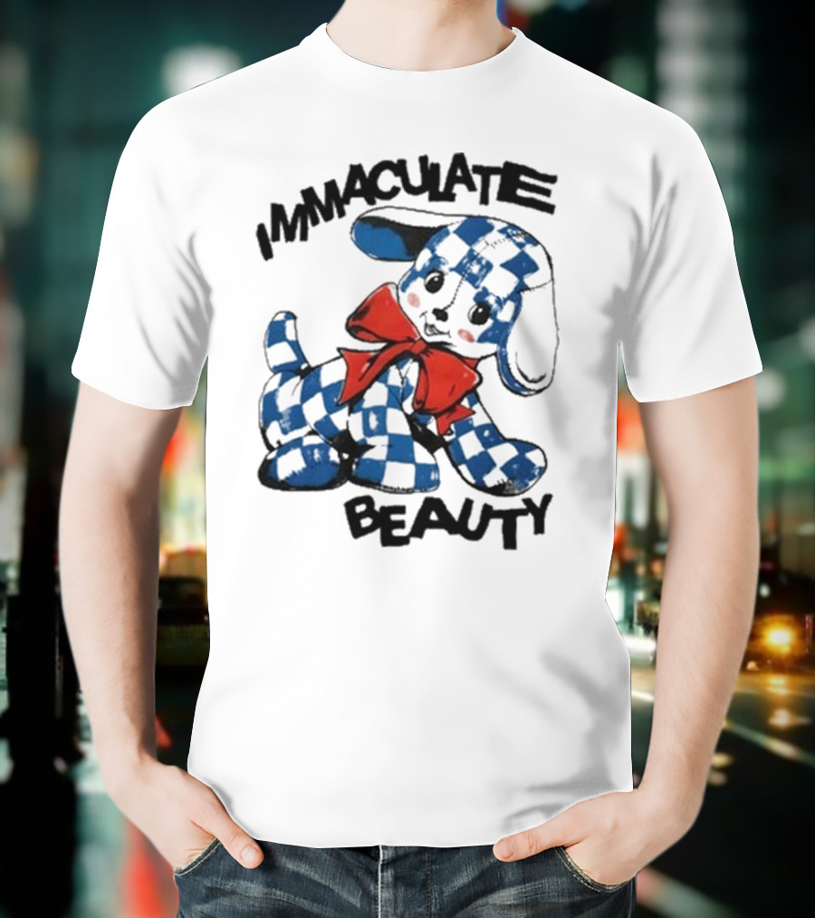 Henry Johnson Immaculate Beauty Blue Checkered Puppy Red Bow T-Shirt