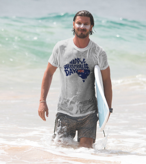 Happy Australia Day Map With Flag Inside Text T-Shirt
