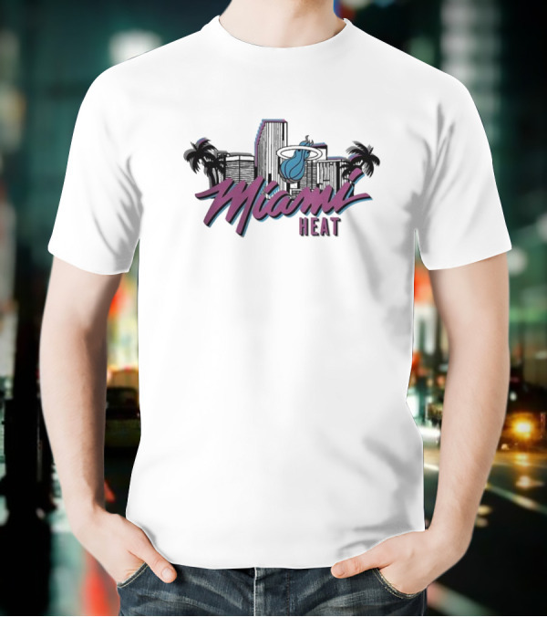 Homage Miami Heat NBA Vice Skyline Retro Style T-Shirt