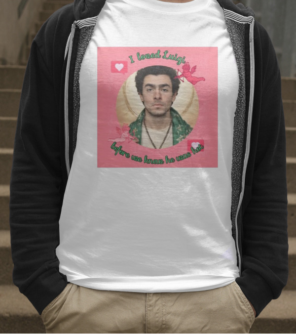 I Loved Luigi Before We Knew He Was Hot Pink Background Heart And Cupid Design T-Shirt