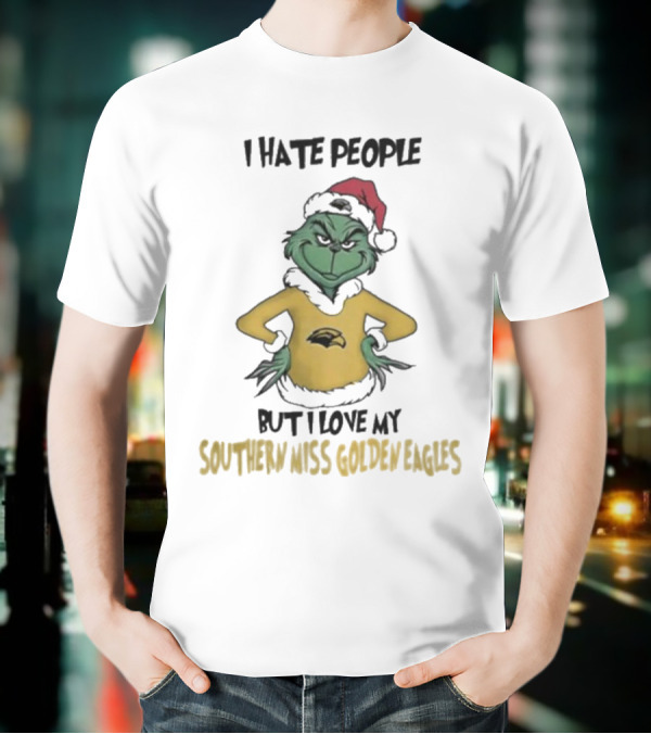 I Hate People But I Love My Southern Miss Golden Eagles Grinch Holiday Style T-Shirt