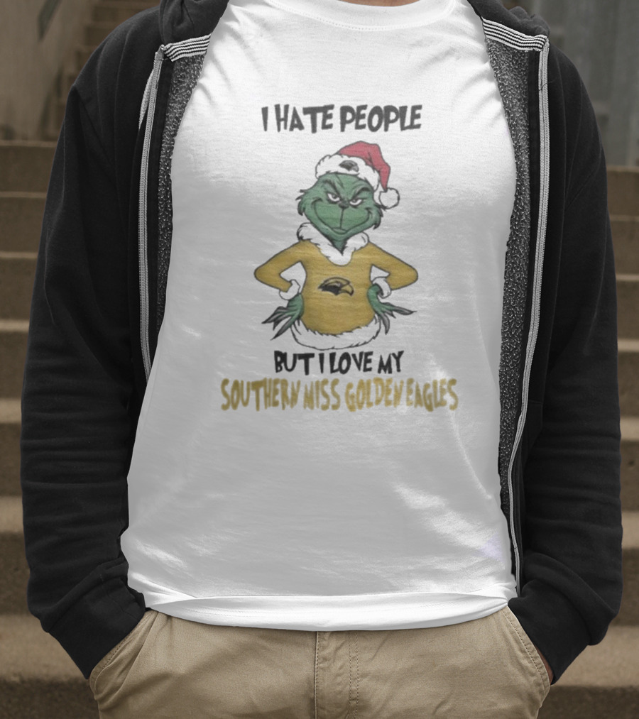 I Hate People But I Love My Southern Miss Golden Eagles Grinch Holiday Style T-Shirt
