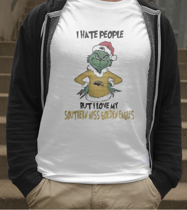 I Hate People But I Love My Southern Miss Golden Eagles Grinch Holiday Style T-Shirt