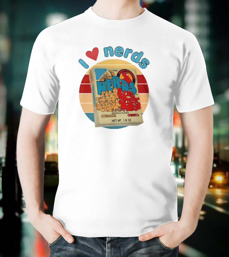 I Love Nerds Candy Box Cherry Orange Vintage Retro Style T-Shirt