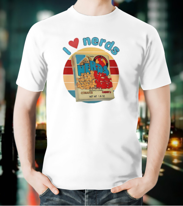I Love Nerds Candy Box Cherry Orange Vintage Retro Style T-Shirt