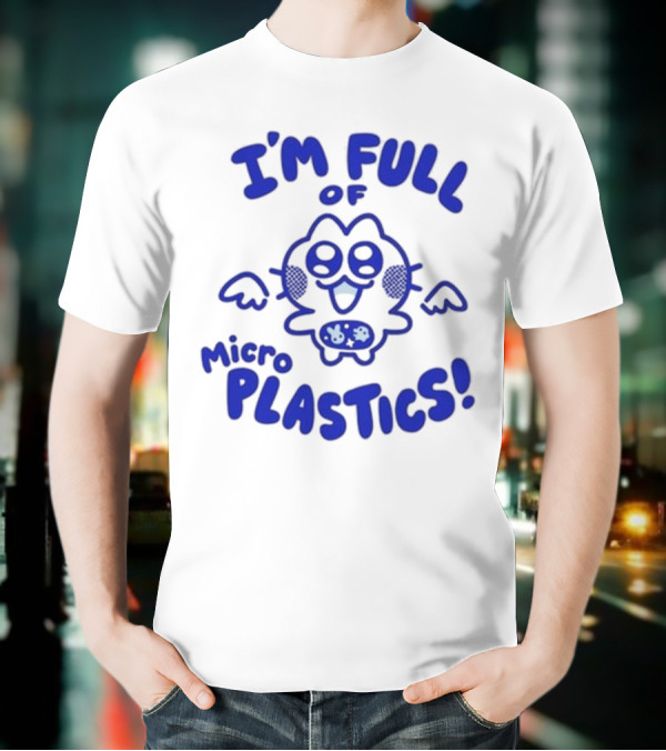 I'm Full Of Microplastics Funny Cartoon Character With Blue Outline T-Shirt