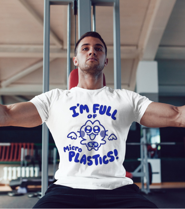 I'm Full Of Microplastics Funny Cartoon Character With Blue Outline T-Shirt