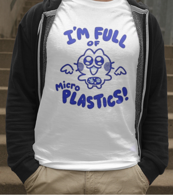 I'm Full Of Microplastics Funny Cartoon Character With Blue Outline T-Shirt