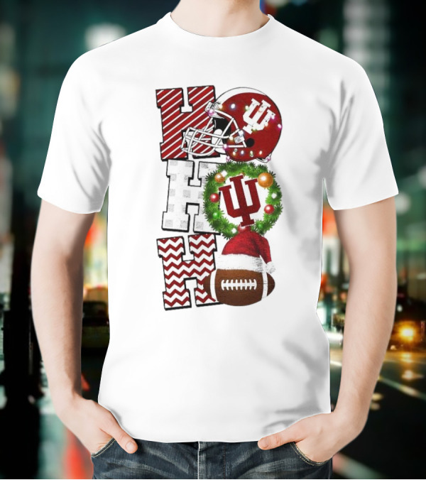 Indiana Hoosiers Football Christmas Game Day Ho Ho Ho Holiday Cheer T-Shirt