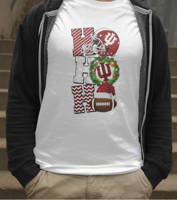 Indiana Hoosiers Football Christmas Game Day Ho Ho Ho Holiday Cheer T-Shirt