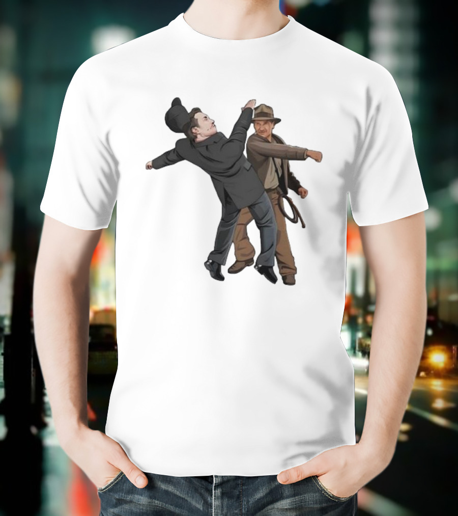 Indiana Jones Punching Elon Musk Salute Scene T-Shirt