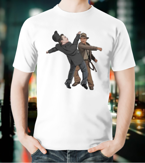 Indiana Jones Punching Elon Musk Salute Scene T-Shirt