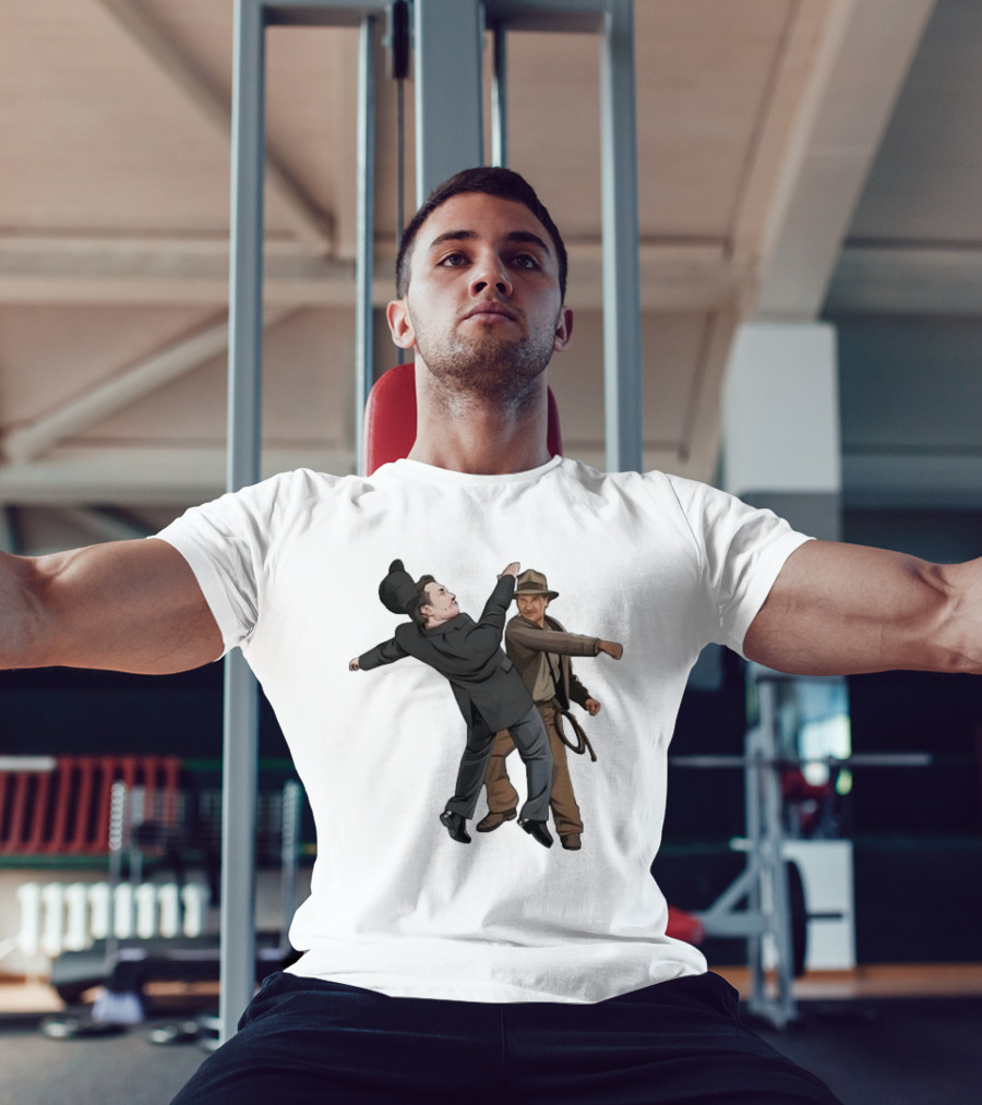 Indiana Jones Punching Elon Musk Salute Scene T-Shirt