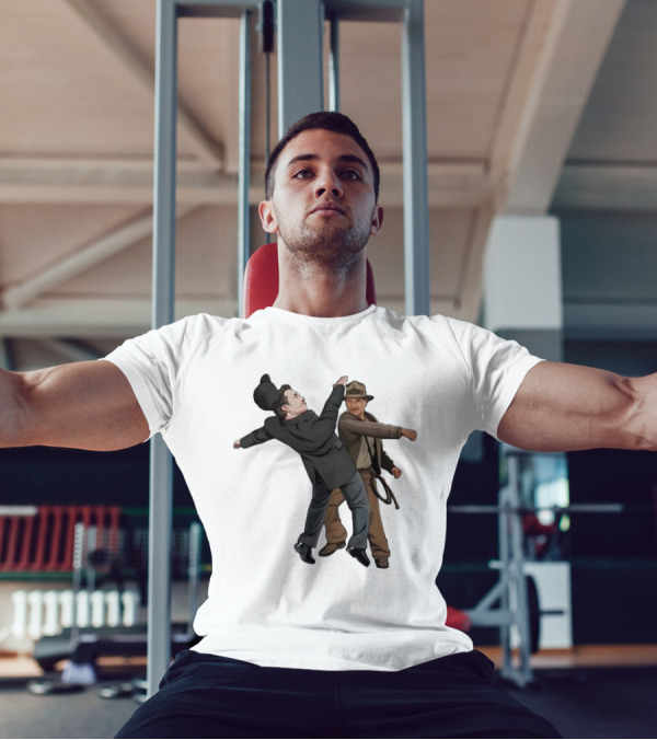 Indiana Jones Punching Elon Musk Salute Scene T-Shirt