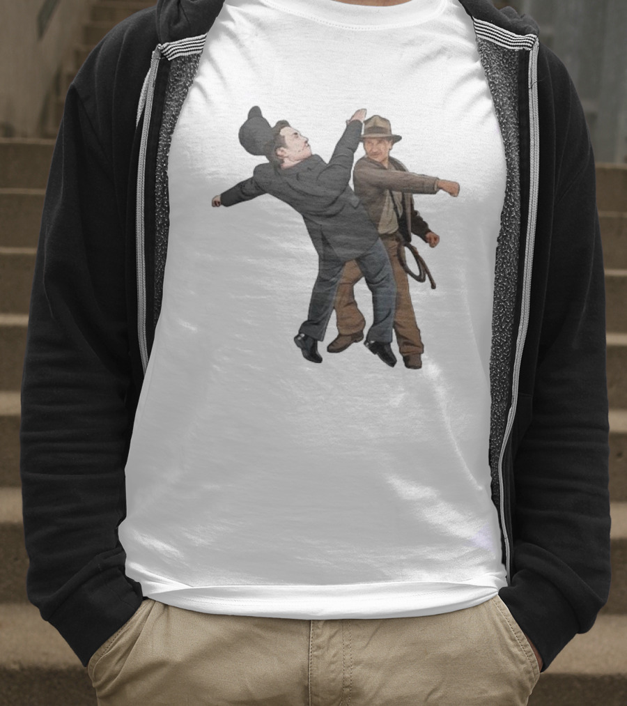 Indiana Jones Punching Elon Musk Salute Scene T-Shirt