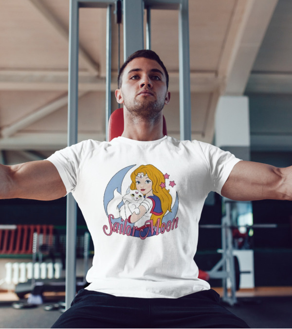 Sailor Moon Holding White Cat With Stars T-Shirt