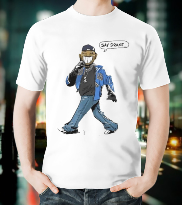 Kendrick Lamar Walking Cartoon With Baseball Cap And Blue Jacket T-Shirt