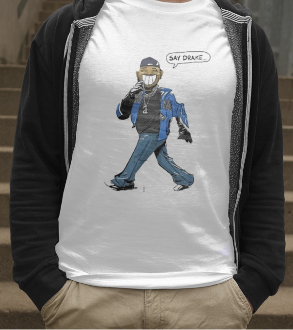 Kendrick Lamar Walking Cartoon With Baseball Cap And Blue Jacket T-Shirt