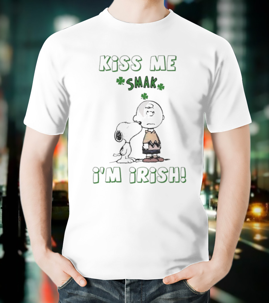 Kiss Me Smak I'm Irish With Iconic Cartoon Characters And Shamrocks T-Shirt