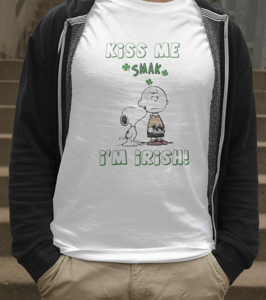 Kiss Me Smak I'm Irish With Iconic Cartoon Characters And Shamrocks T-Shirt