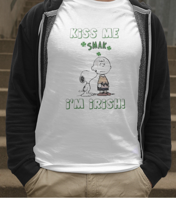 Kiss Me Smak I'm Irish With Iconic Cartoon Characters And Shamrocks T-Shirt