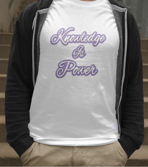 Knowledge Is Power Vintage Ringer Purple Script Fashion T-Shirt