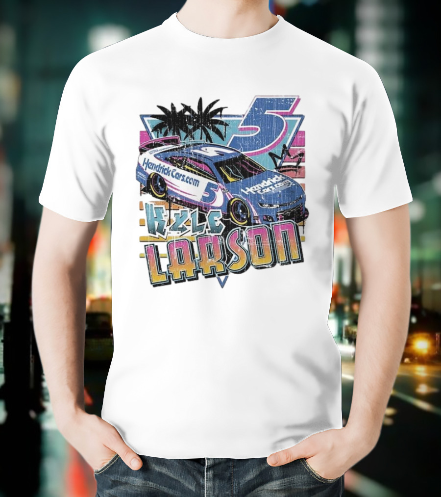 Kyle Larson Hendrickcars.com Racing Car Palm Trees Sunset Retro Style T-Shirt