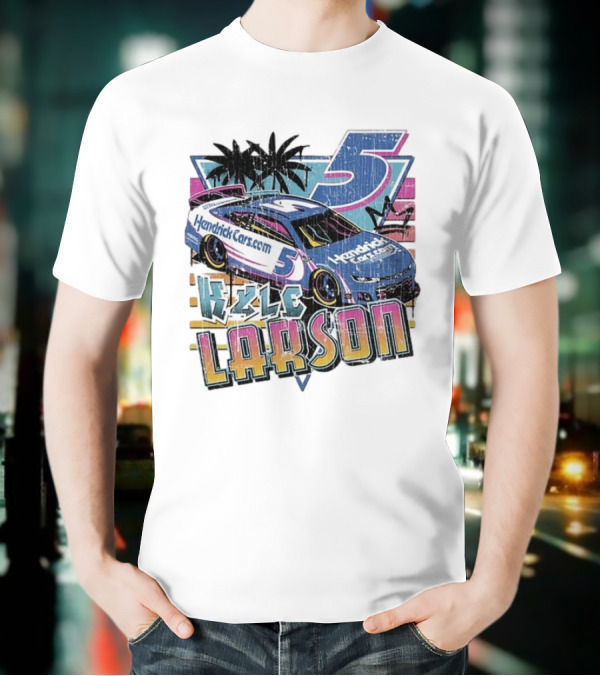 Kyle Larson Hendrickcars.com Racing Car Palm Trees Sunset Retro Style T-Shirt