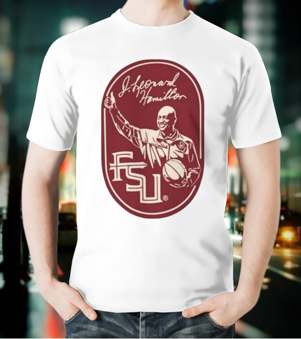 Leonard Hamilton FSU Basketball Coach With Ball And Signature T-Shirt