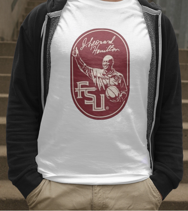 Leonard Hamilton FSU Basketball Coach With Ball And Signature T-Shirt