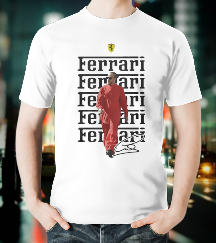 Ferrari 2025 Signature Lewis Hamilton Red Racing Suit T-Shirt