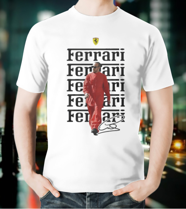 Ferrari 2025 Signature Lewis Hamilton Red Racing Suit T-Shirt