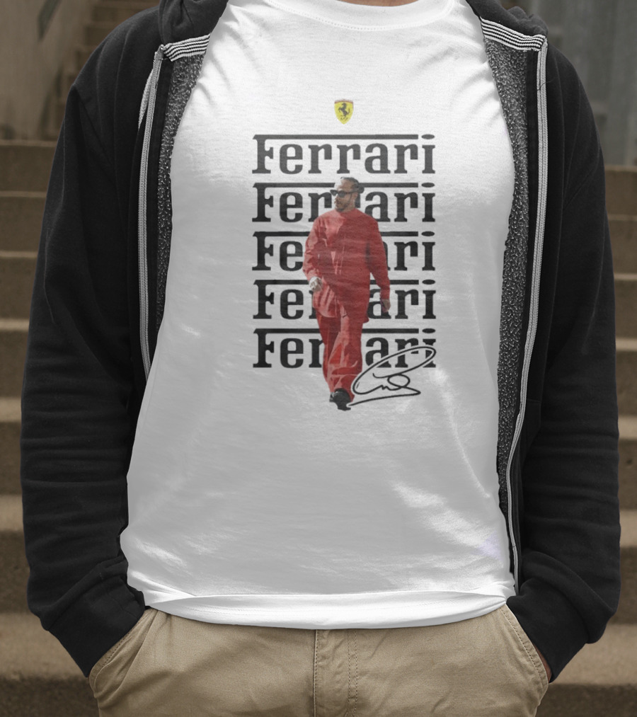 Ferrari 2025 Signature Lewis Hamilton Red Racing Suit T-Shirt