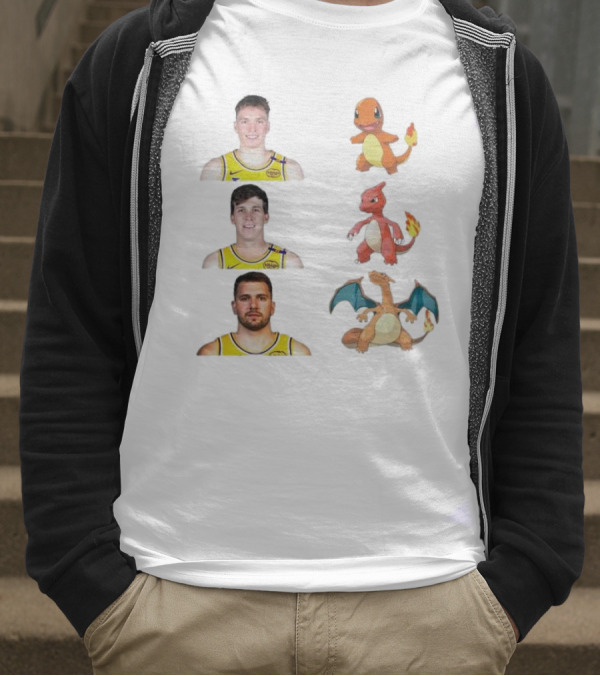 Lakers Evolution Dalton Knecht Charmander Austin Reaves Charmeleon Luka Doncic Charizard T-Shirt