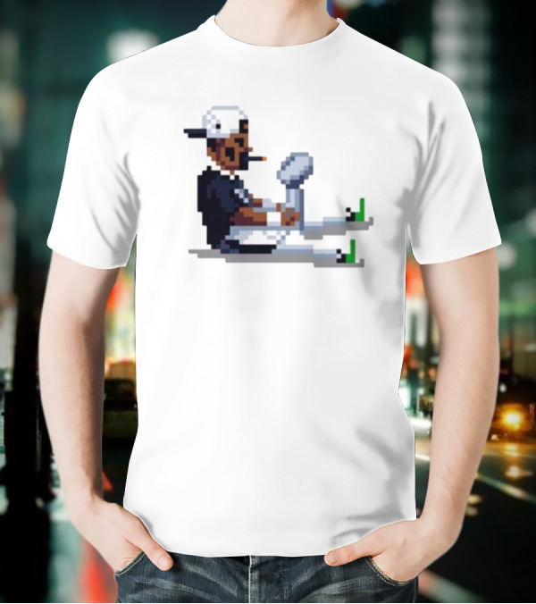 Jalen Hurts Philadelphia Eagles Champs 2025 Pixel Pigskin Player Holding Trophy T-Shirt