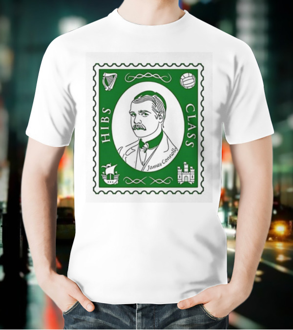 James Connolly Hibs Class Stamp With Harp, Ball, Ship, Castle Symbols T-Shirt