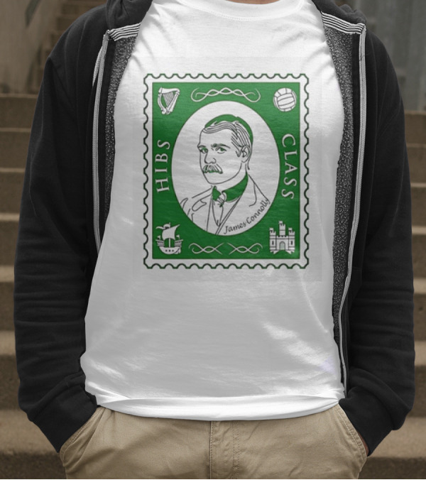 James Connolly Hibs Class Stamp With Harp, Ball, Ship, Castle Symbols T-Shirt