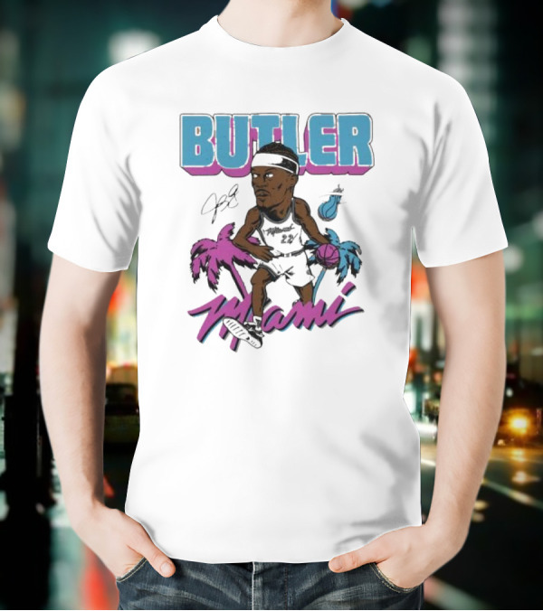 Butler Miami Basketball Caricature With Palm Trees And Flaming Ball T-Shirt