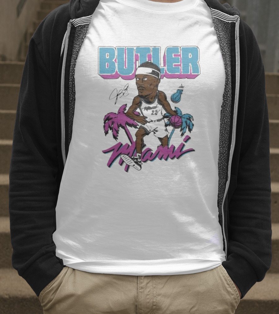 Butler Miami Basketball Caricature With Palm Trees And Flaming Ball T-Shirt