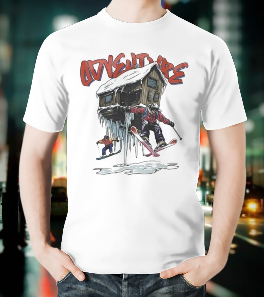 Adventure Jimmy's One Last Run Skiing Cabin Snowboarding T-Shirt