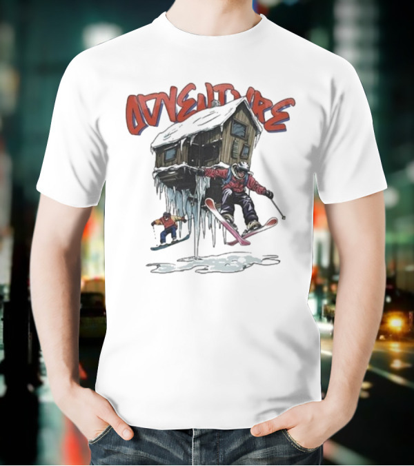 Adventure Jimmy's One Last Run Skiing Cabin Snowboarding T-Shirt